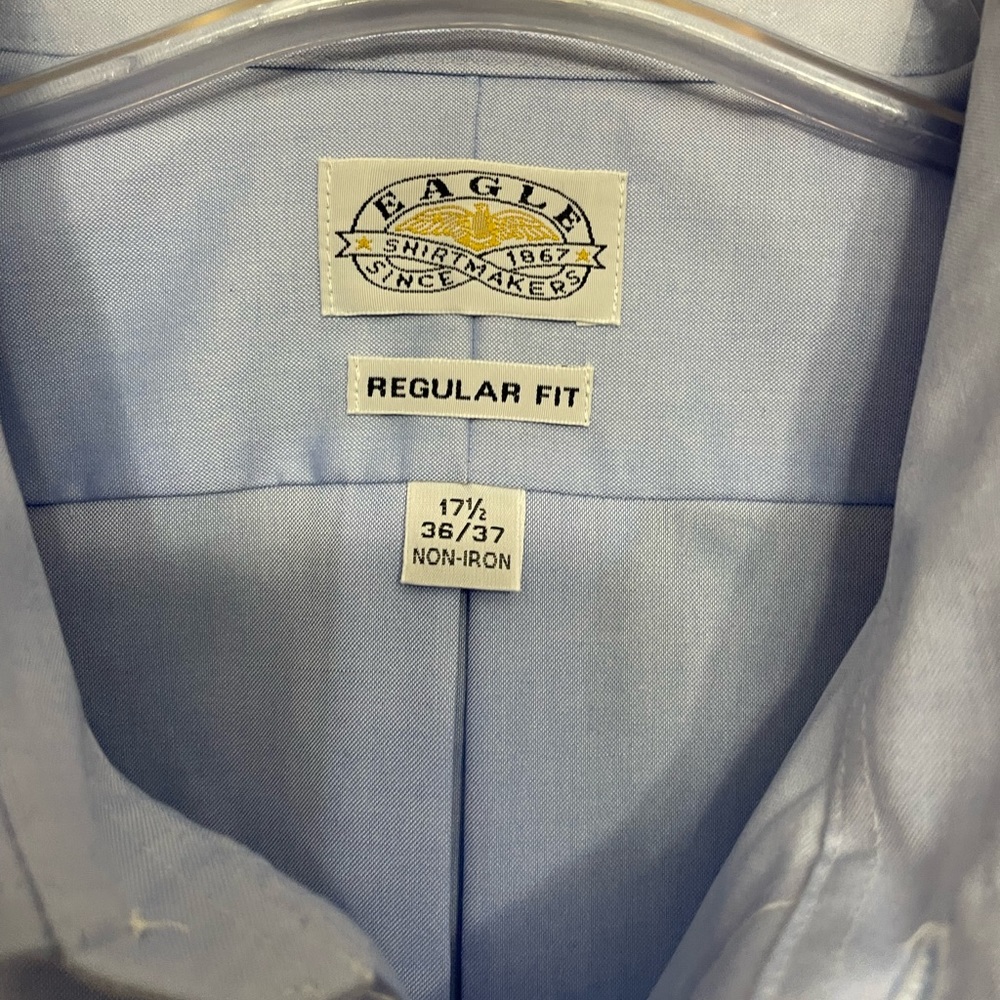 NWT $69 Eagle Shirtmakers 17.5 364/3 Men's Regular-Fit Blue Dress Shirt - Picture 3 of 5
